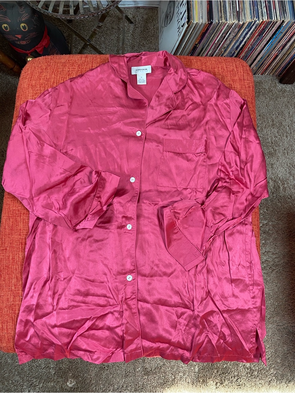 VTG Nordstroms Lingerie Rose Pink Silk Pajamas Set Top Pants Bottoms - Picture 7 of 15
